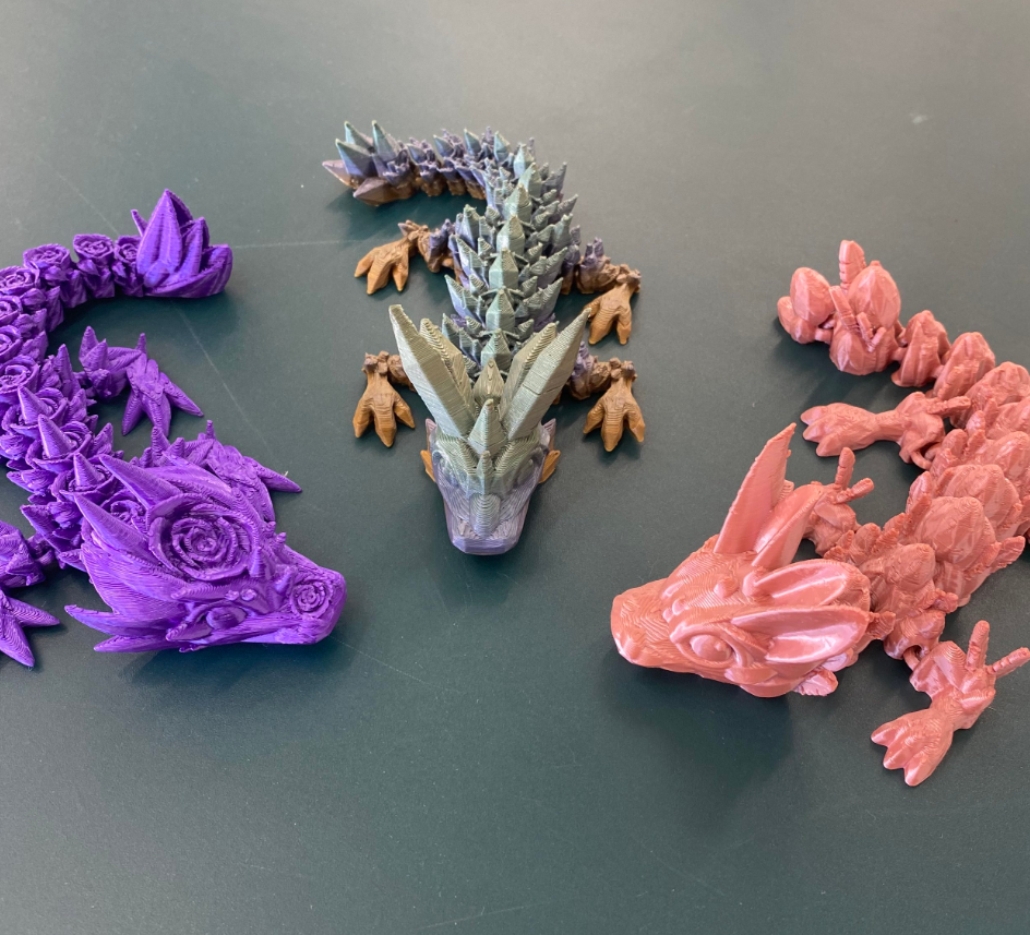 rose dragon, crystal dragon, and lady dragon 3d printed